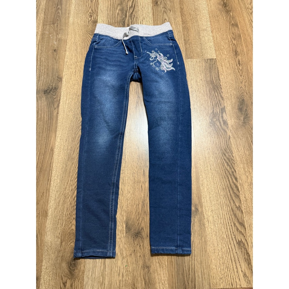 SO Denim Jeans Girl Size 7 Blue Jeans Unicorn Sequin Pull On Stretch